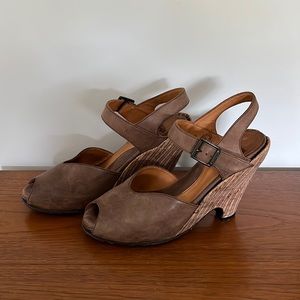 John Fluevog Leather Peep-Toe Wedges